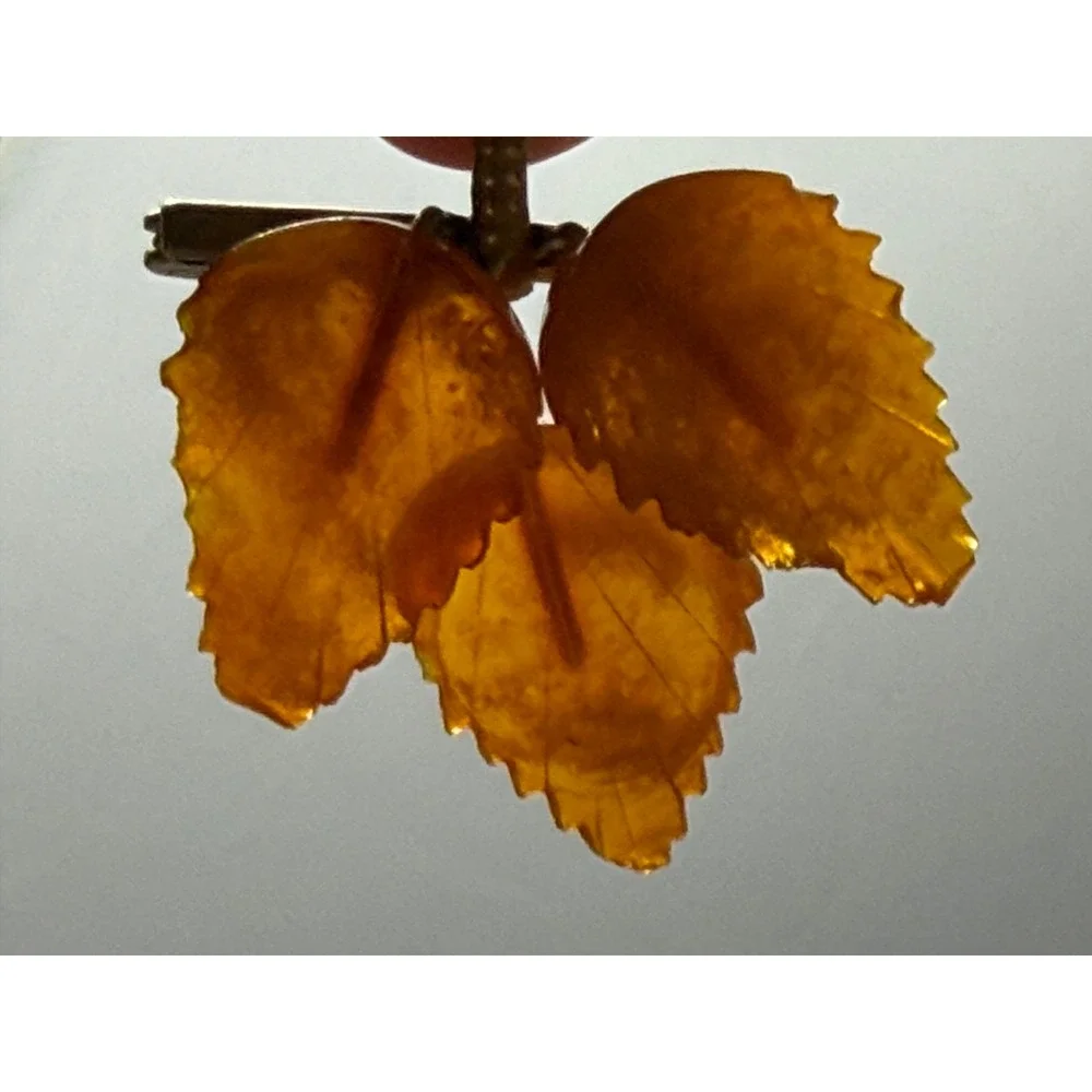 Vintage Amber Brooch Leaf Gold Tone Fall